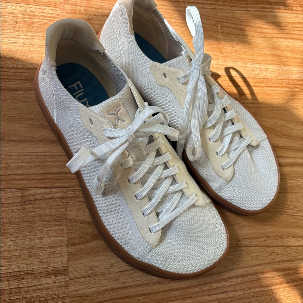 Fllex White Knit Wedge Sneaker with Gum Sole